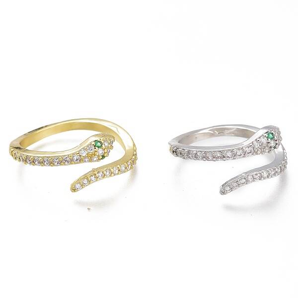 Adjustable Brass Micro Pave Cubic Zirconia Snake Cuff Rings
