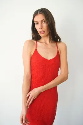 Isla Beaded Mini Dress in Cherry Punch | Size: M