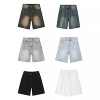 Summer new American retro old blue denim shorts men's loose straight five-point pants versatile hot pants trendy brand Washed...