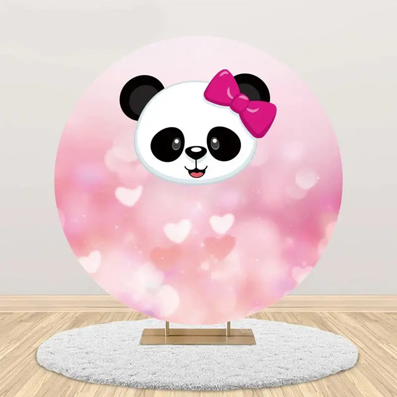 Pink Panda Head Bokeh Round Baby Shower Backdrop - Aperturee