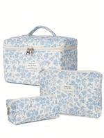 Floral Print Makeup Bag Set, Casual Versatile Cosmetic Storage Bag, Travel Zipper Toiletry Bag, Makeup Organizer Pouch, Gifts...