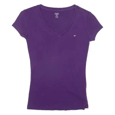 TOMMY HILFIGER Womens T-Shirt Purple V-Neck XS