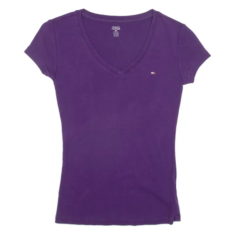 TOMMY HILFIGER Womens T-Shirt Purple V-Neck XS