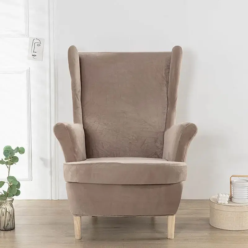 Velvet Wingback Chair Cover (1 Count), Solid Color Elastic Stretch Wing Chair Sofa Slipcover, Room Accessories Furniture Cove...