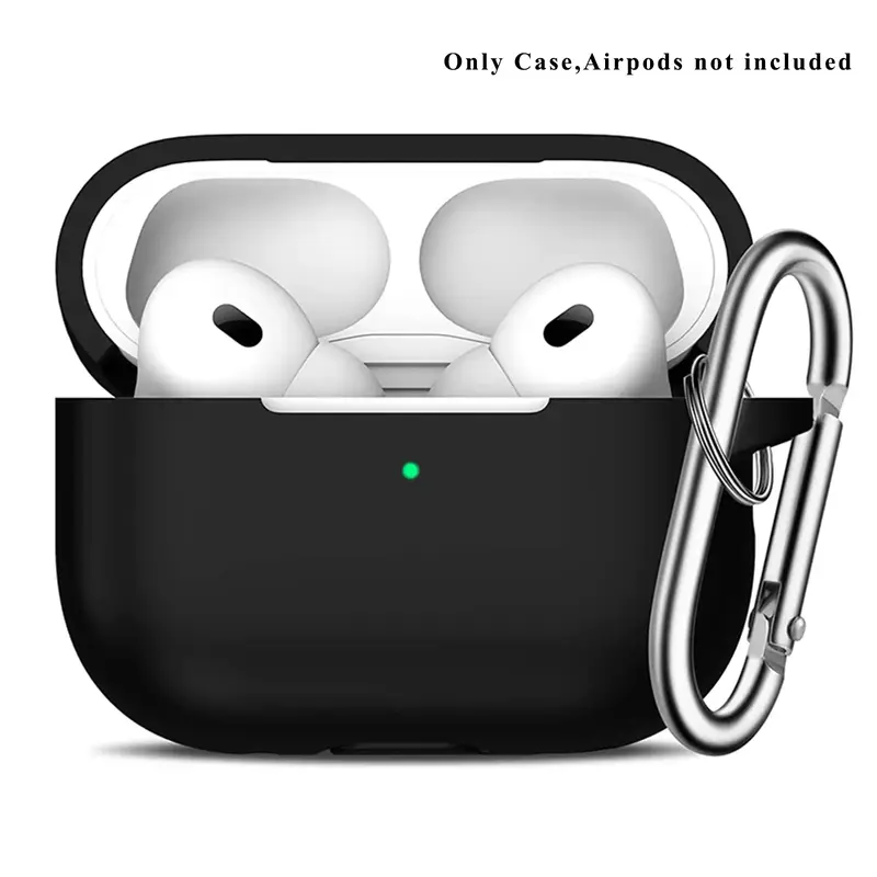 Silicone Earphone Case with Carabiner, Solid Color Anti-fall Earphones Protective Case for Airpods Pro 2, Soft Earphone Prote...