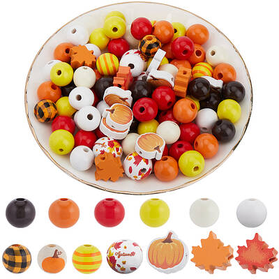 Painted Natural Wood Beads