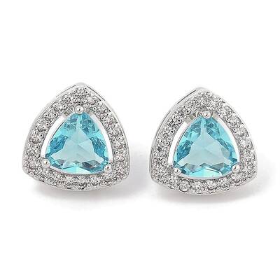 Brass Pave Cubic Zirconia Triangle Stud Earrings for Women