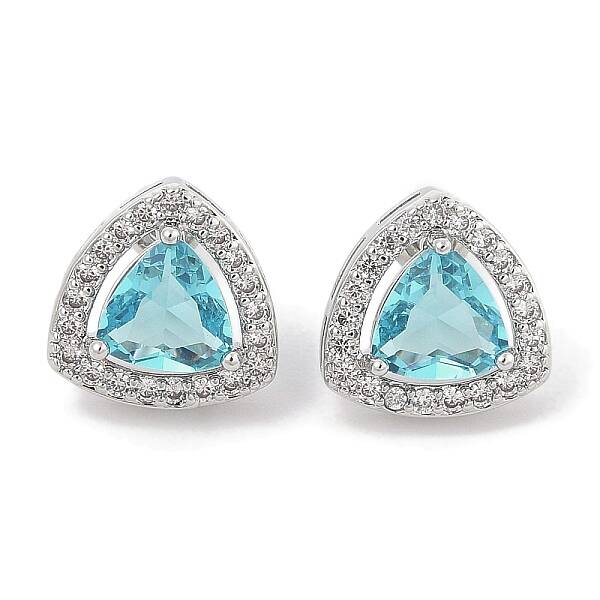 Brass Pave Cubic Zirconia Triangle Stud Earrings for Women