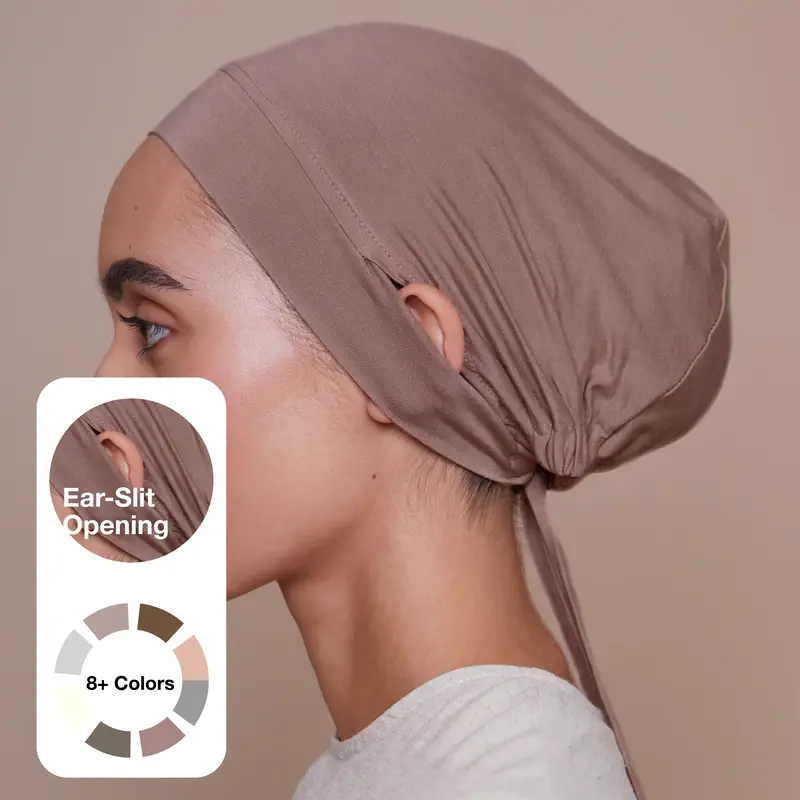 Voile chic Ear-Slit Tie-Back Underscarf in Bamboo Jersey - All Seasons, Prevents Ear Soreness, Breathable & Sustainable, One ...