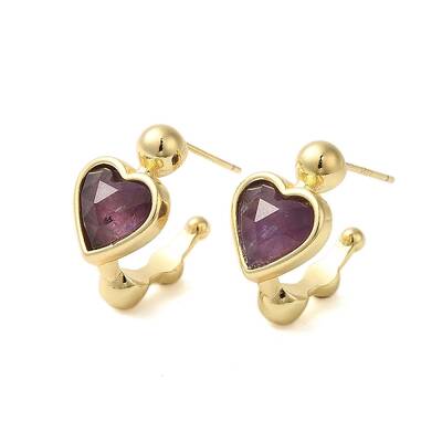 Natural Amethyst Heart Stud Earrings