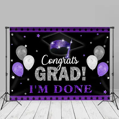 Purple Silver Glitter Balloon Grad Photo Backdrop - Aperturee