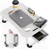 Extra Large Portable Laptop Bed Table with Drawer- Foldable Computer Desk, Multi-Functional Tray With Cup Holder, Drawer,- Pe...