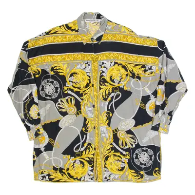 BELLISSIMA Womens Printed Shirt Gold Collared Long Sleeve Crazy Pattern L