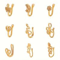 9pcs Nose Ring Jewelry Shape Nose Ring  Copper Non Piercing Nose Rings, U Shape Star Love Crown Nose Clip with Zirconia shape...