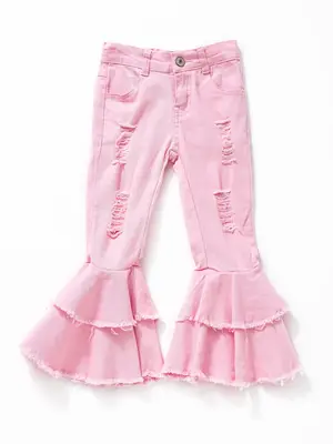 Light Pink Print Denim Stretchy bottoms Girls jeans