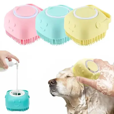 Summer Pet Bath Soap Dispenser Massage Brush, Silicone Massager Shampoo Dispensing Brush, Easy To Use, Christmas Comfort Dog ...