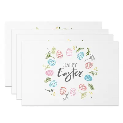 Aperturee White Colorful Eggs Leaves Easter Set Of 4 Placemats, 14x12 Inch, 15.8 USD, NYJY00439-S, placemats