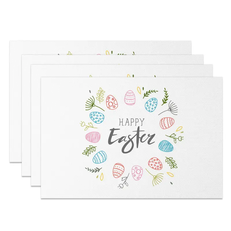 Aperturee White Colorful Eggs Leaves Easter Set Of 4 Placemats, 14x12 Inch, 15.8 USD, NYJY00439-S, placemats
