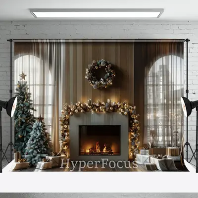 Luxury Modern Firepalce Curtain Christmas Backdrop - Aperturee