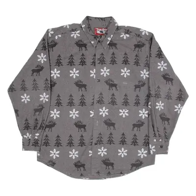TRUE GRIT Mens Shirt Grey Animal Print Long Sleeve M