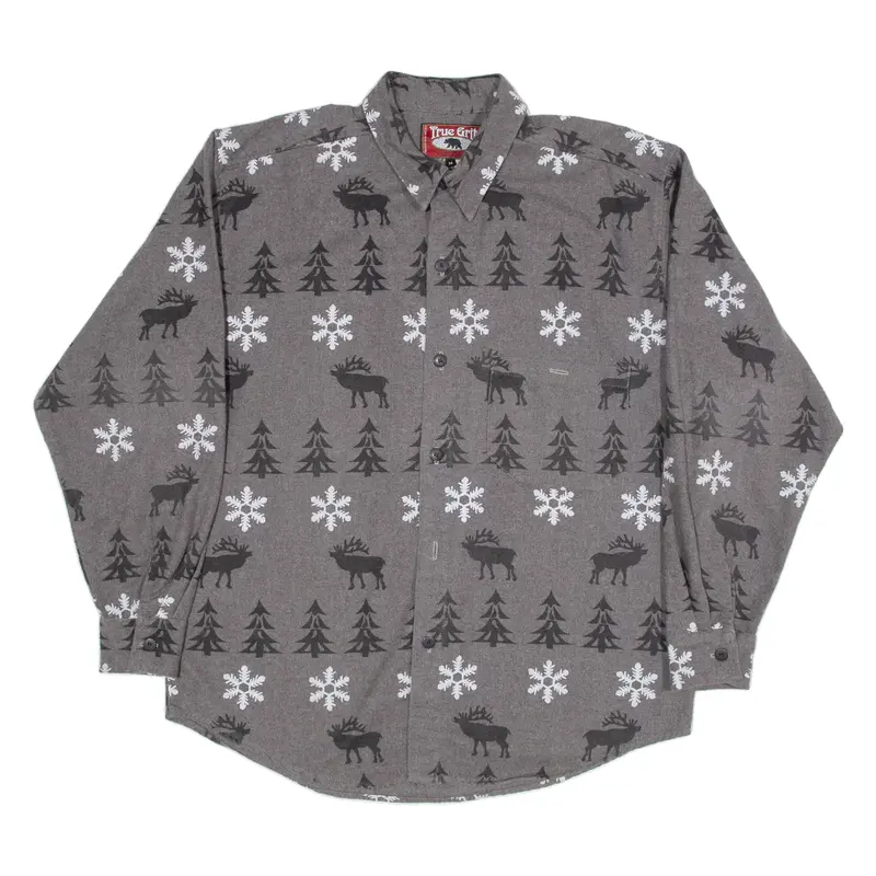 TRUE GRIT Mens Shirt Grey Animal Print Long Sleeve M