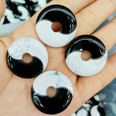 Natural Obsidian & Howlite Yin-yang Pendants