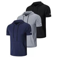 KZZ Men's Solid Color Drawstring Pocket Hoodie Tee, Regular Fit Casual Short Sleeve Hooded T-shirt for Summer, Fashion Menswe...