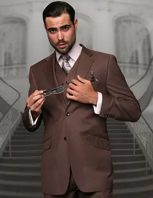 Tailored Fit Men's 3 Piece 100% Wool Suit  Statement Collection