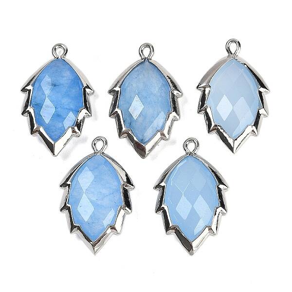 Dyed Natural Jade Faceted Leaf Pendants