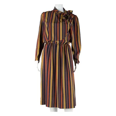 Womens A-Line Dress Black 90s Striped Long Sleeve Midi S