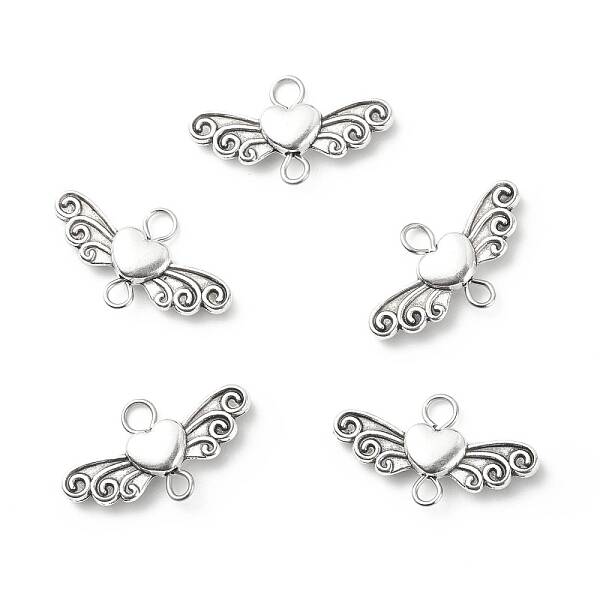 Tibetan Style Alloy Heart with Wing Connector Charms