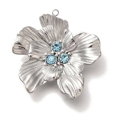 304 Stainless Steel Aquamarine Rhinestone Pendants
