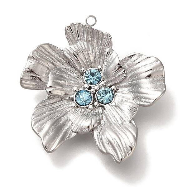 304 Stainless Steel Aquamarine Rhinestone Pendants