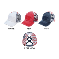 C.C 4th of July Criss-Cross Elastic Band Cotton Brushed Embroidery Baseball Cap with American Flag Printed mesh for Women sna...
