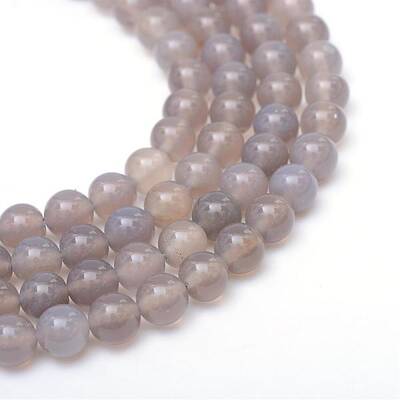 Round Natural Grey Agate Bead Strands
