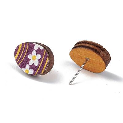 Natual Wood Easter Stud Earrings