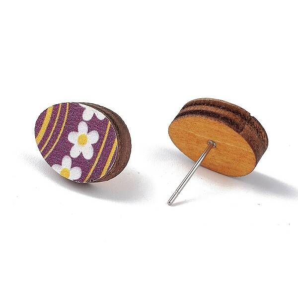 Natual Wood Easter Stud Earrings
