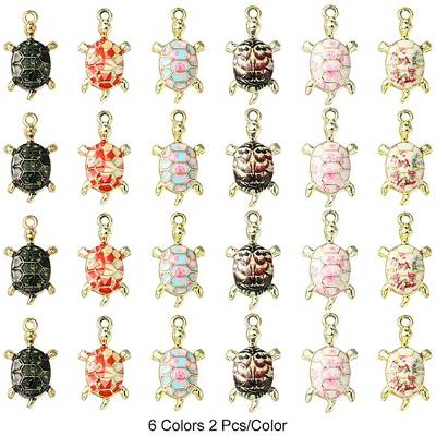 12Pcs 6 Colors Alloy Enamel Pendants