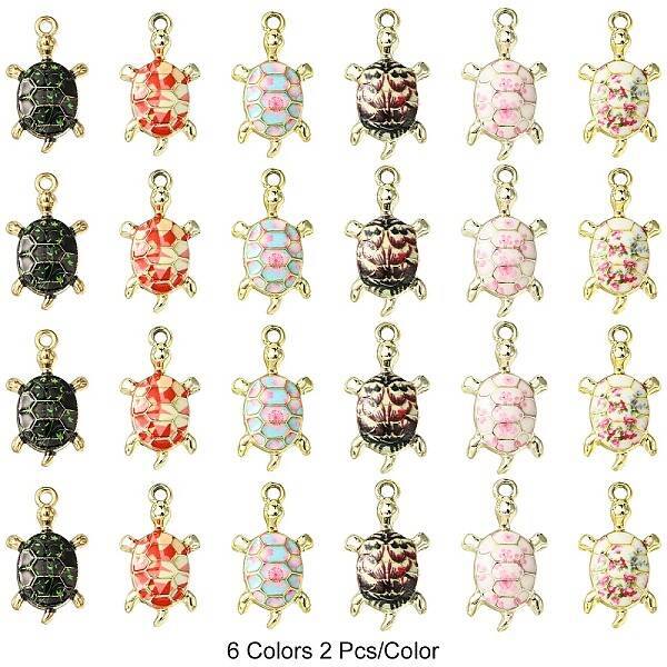 12Pcs 6 Colors Alloy Enamel Pendants