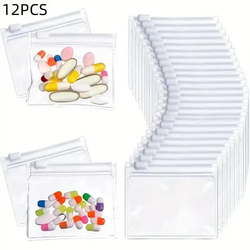 Sewing Accessories Storage Pouch, 12pcs/set Mini Reusable Clear Travel Medicine Organizer Storage Pouches with Slide Lock