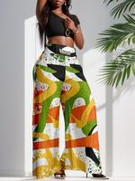 Women's All Over Print Chain Decor Wide Leg Pants, Boho Casual Colorblock Straight Leg Trousers for Daily Party, Pants for Wo...