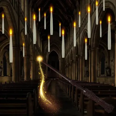 Floating Candle with Magic Wand, Battery Required Magic Hanging Candle, Flameless Flickering Warm Light LED Candle, Decor f...