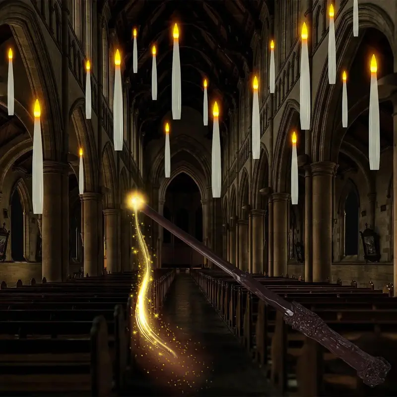 Floating Candle with Magic Wand, Battery Required Magic Hanging Candle, Flameless Flickering Warm Light LED Candle, Decor f...