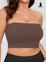 【Plus Size】 Solid Color Strapless Bra, Women's Seamless Strapless Bra, Soft Basic Comfortable Curvy Breathable Underwear ...