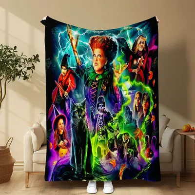 Hocus Pocus Poster Pattern Blanket, Soft Comfortable Throw Blanket, Cool Bedroom Bedding Blankets, Warm Napping Blanket for H...