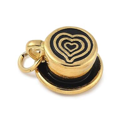 Coffee Cup with Heart 304 Stainless Steel Enamel Pendants