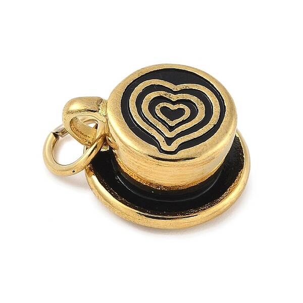Coffee Cup with Heart 304 Stainless Steel Enamel Pendants