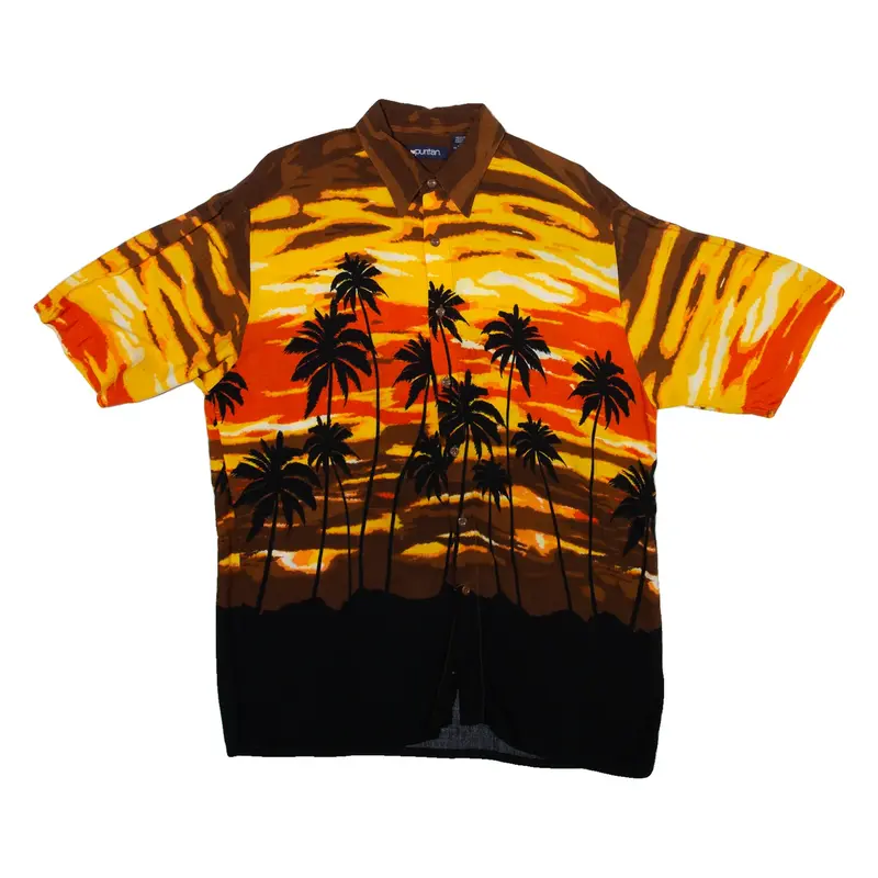 PURITAN Mens Hawaiian Shirt Yellow Floral M