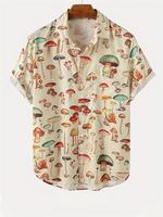 Men's All Over Mushroom Print Button Front Shortsleeve Funny Shirt, Casual Regular Fit Short Sleeve Top for Summer, Shirts fo...