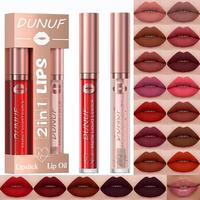 2 in 1 Matte Waterproof Long-lasting Lip Gloss, 2 Counts/set Moisturizing Lip Oil, Non-stick Cup Non-fading Lipstick, Perfect...